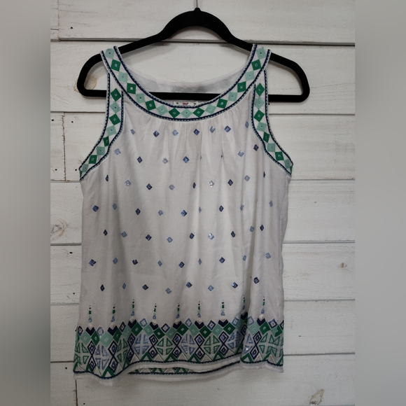 Vineyard Vines white sleeveless top with embroidery and sequins - Picture 1 of 4